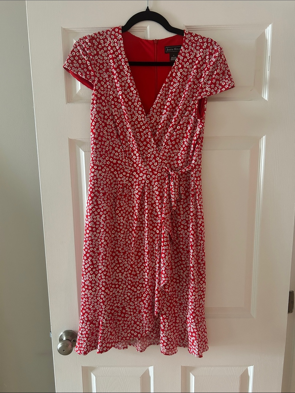 Red Floral Wrap Dress - Women's Short Sleeve